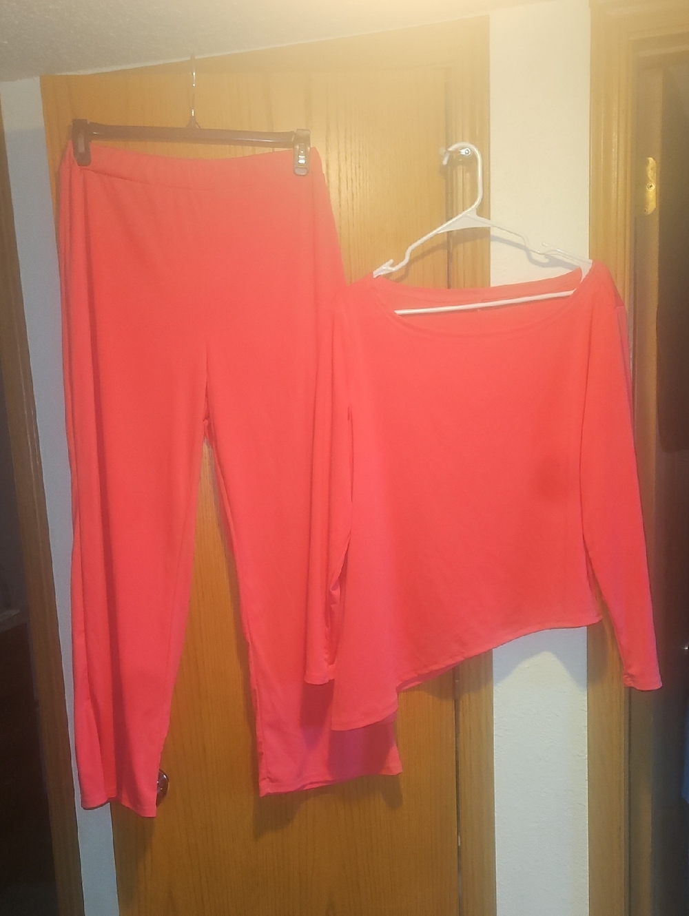 SHEIN Coral Pink Wide-Leg Ponte Knit Pants & Top Set